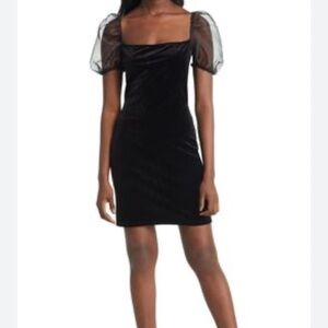 Jump Apparel Puff Sleeve Velvet Minidress in Black Size 7/8 New With Tags